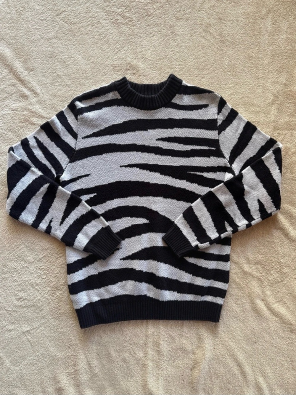 INC International Concepts Black and White Zebra-Print Crewneck Sweater